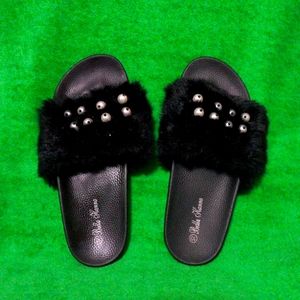 Women's furry slides faux fur slides  sandals outdoor indoor